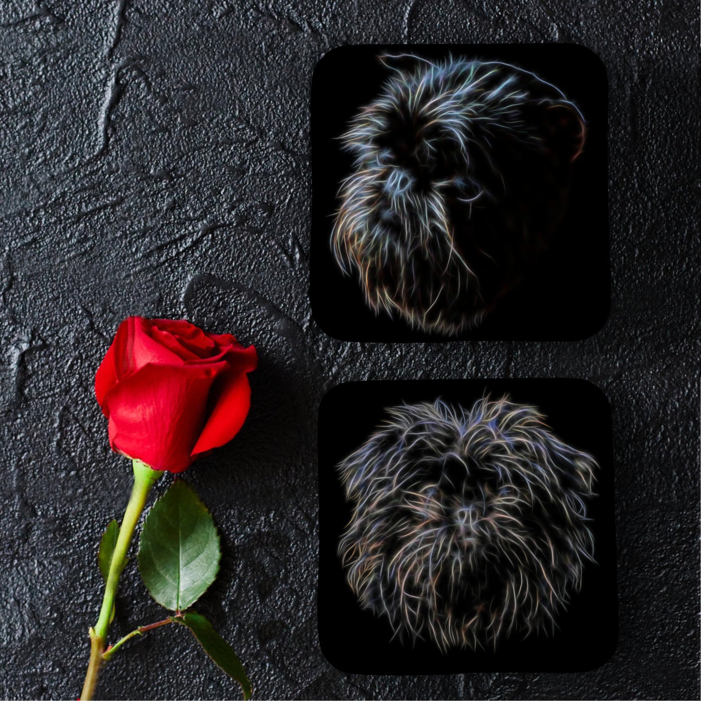 Affenpinscher Coasters with Fractal Art Design