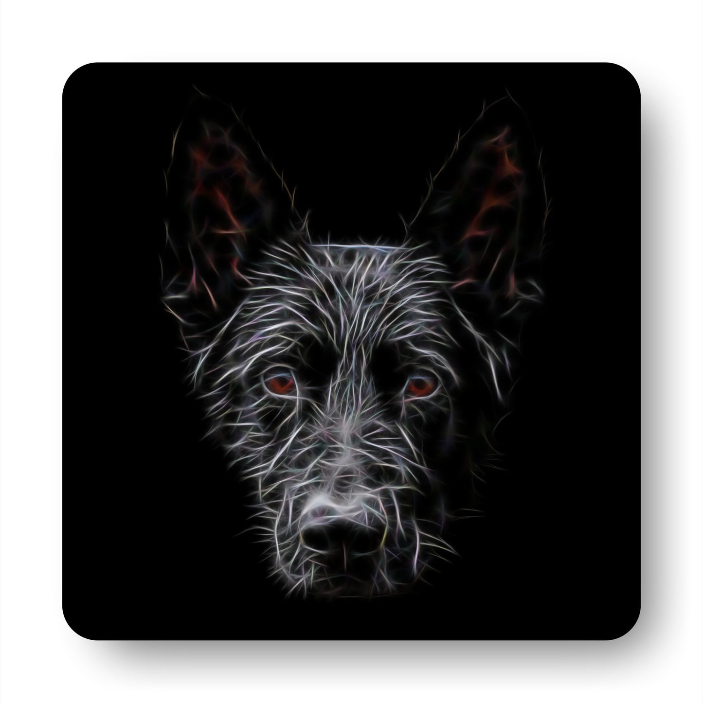 Black German Shepherd Coasters, Set of 2, with Stunning Fractal Art Design. Perfect Dog Lover Gift.
