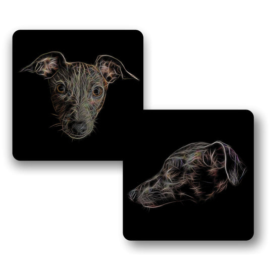 Italian Greyhound Coasters, Set of 2, with Stunning Fractal Art Design.