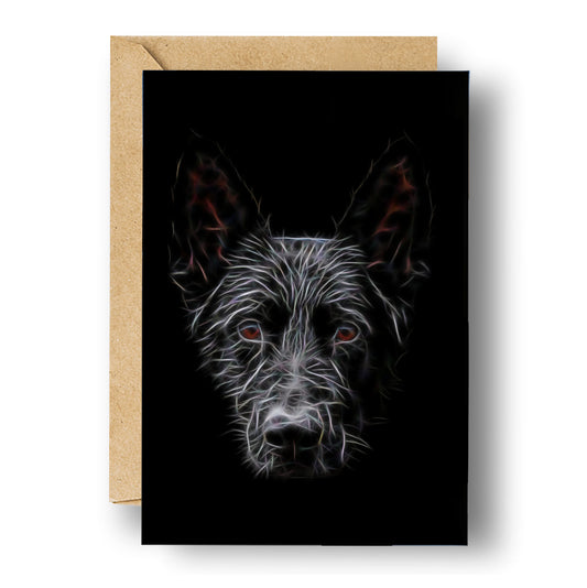 Black German Shepherd Blank Birthday Greeting Card with Stunning Fractal Art Design