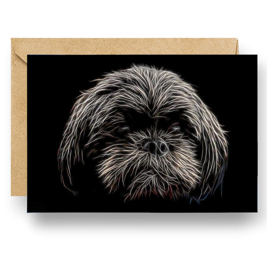 Black Shih Tzu Blank Birthday Greeting Card with Stunning Fractal Art Design