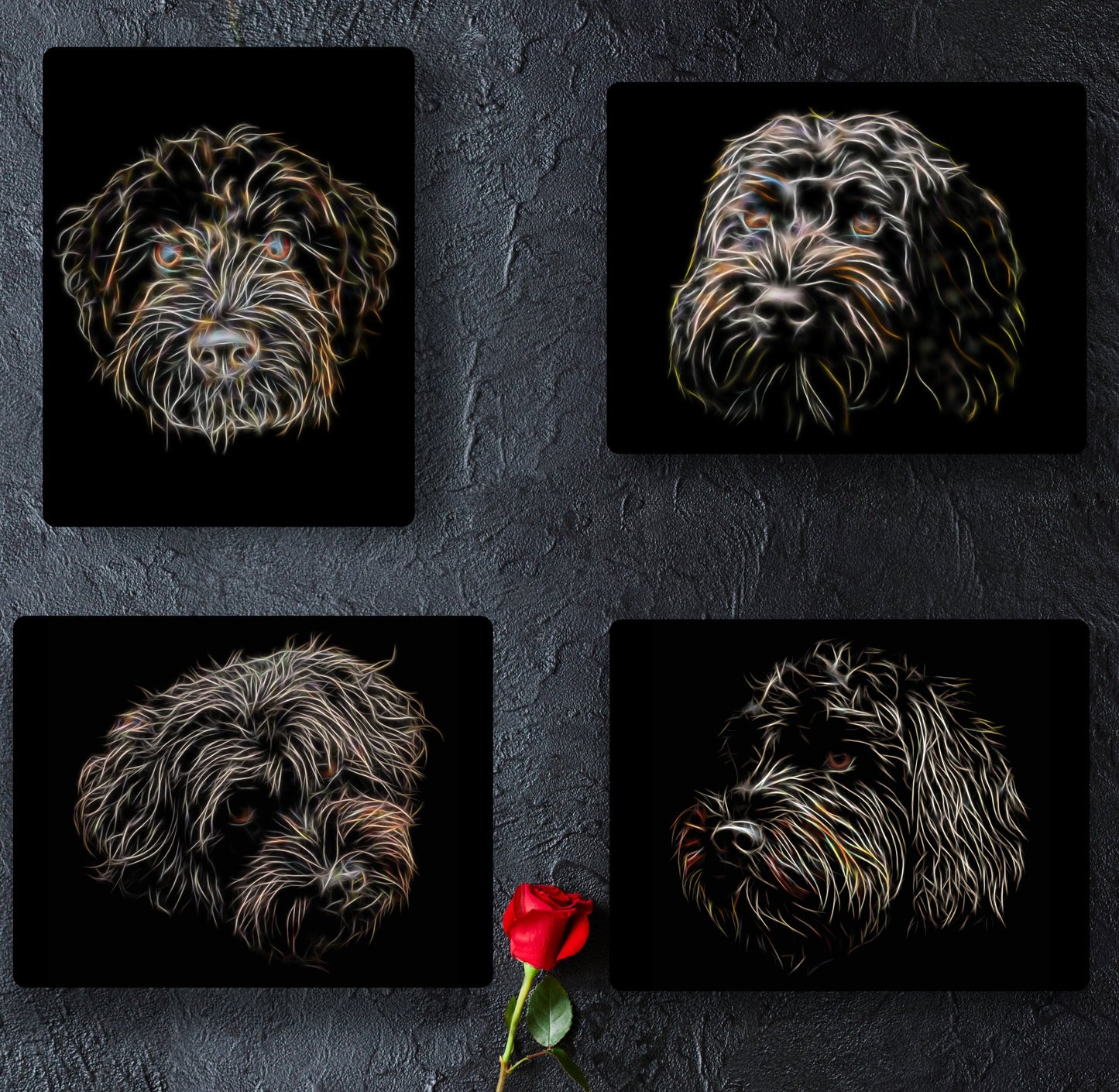 Black Labradoodle Metal Wall Plaque with Stunning Fractal Art Design