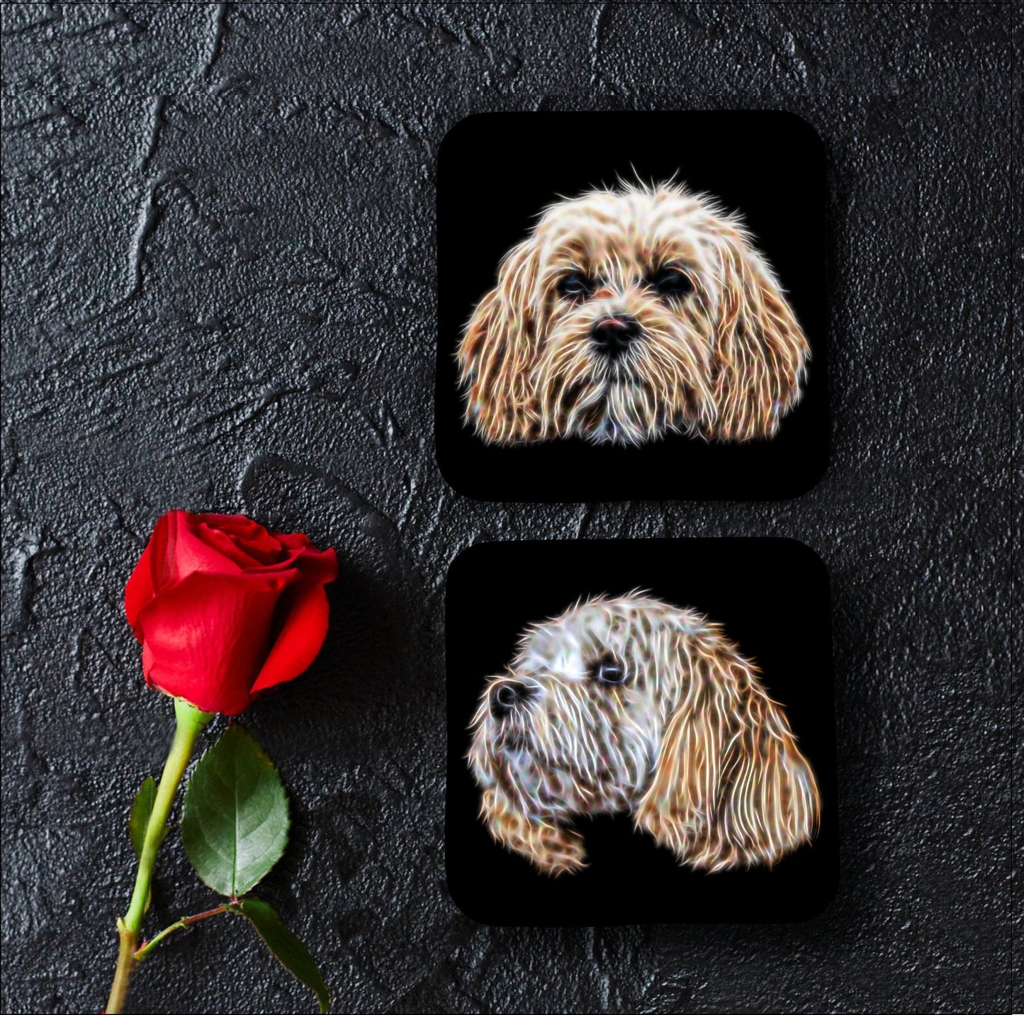Cavachon Coasters, Set of 2, with Stunning Fractal Art Design.