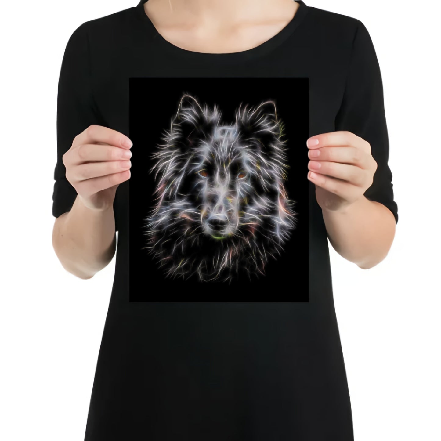 Belgian Shepherd Groenendael Metal Wall Plaque with Stunning Fractal Art Design
