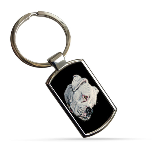 White Boxer Dog Metal Rectangle Keyring