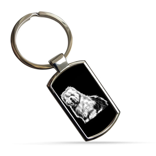 Old English Sheepdog Keychain, Keyring, Bagtag with Stunning Fractal Art Design. A Perfect Gift for Dog Lover.