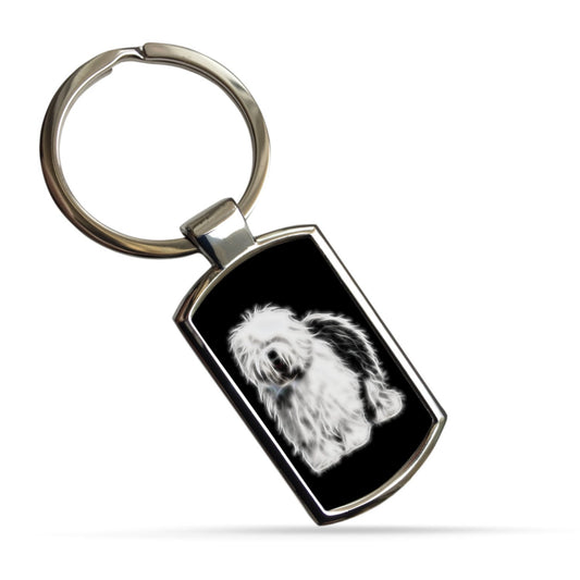 Old English Sheepdog Keychain, Keyring, Bagtag with Stunning Fractal Art Design. A Perfect Gift for Dog Lover.