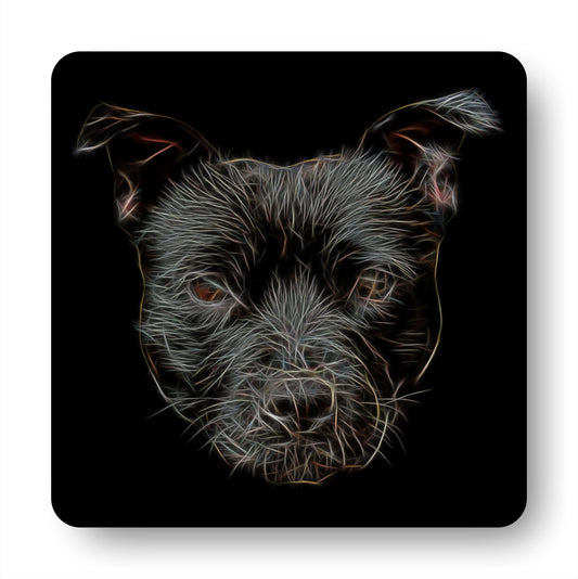 Black Staffordshire Bull Terrier Coasters, Set of 4, with Stunning Fractal Art Design. Perfect Dog Owner Gift.
