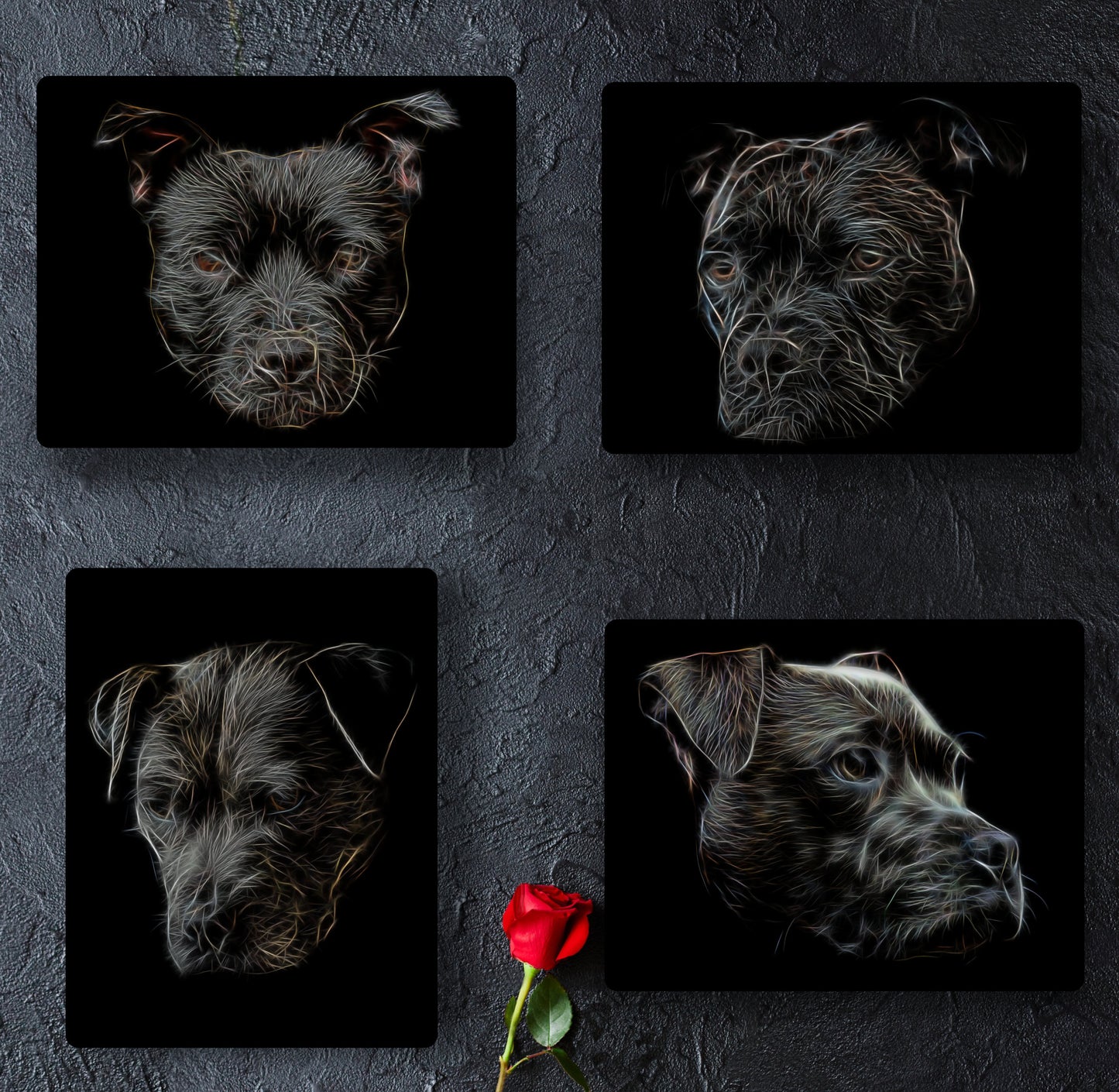 Black Staffordshire Bull Terrier Metal Wall Plaque with Fractal Art Design, Perfect Dog Owner Gift.