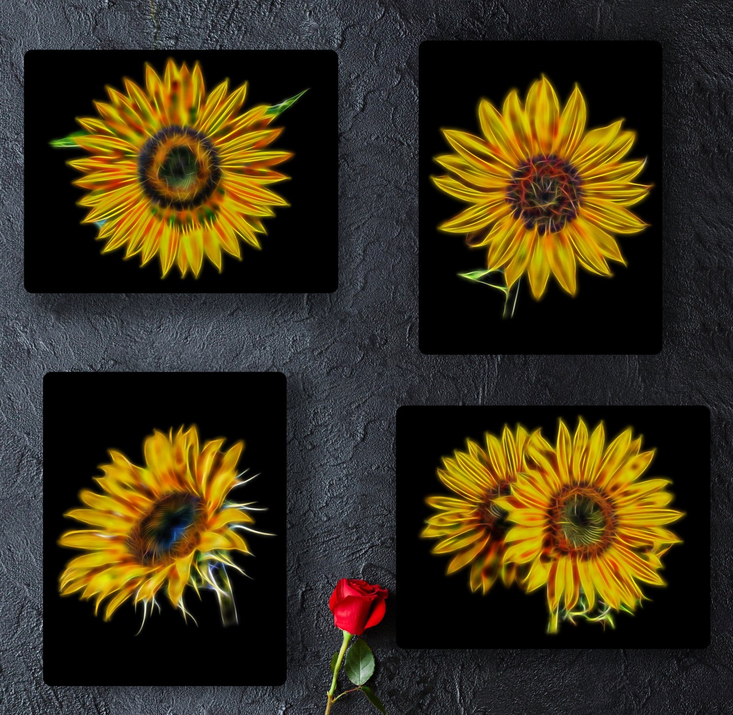 Sunflower Metal Wall Plaque with Stunning Fractal Art Design