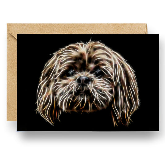 Lhasa Apso Blank Birthday Greeting Card with Stunning Fractal Art Design