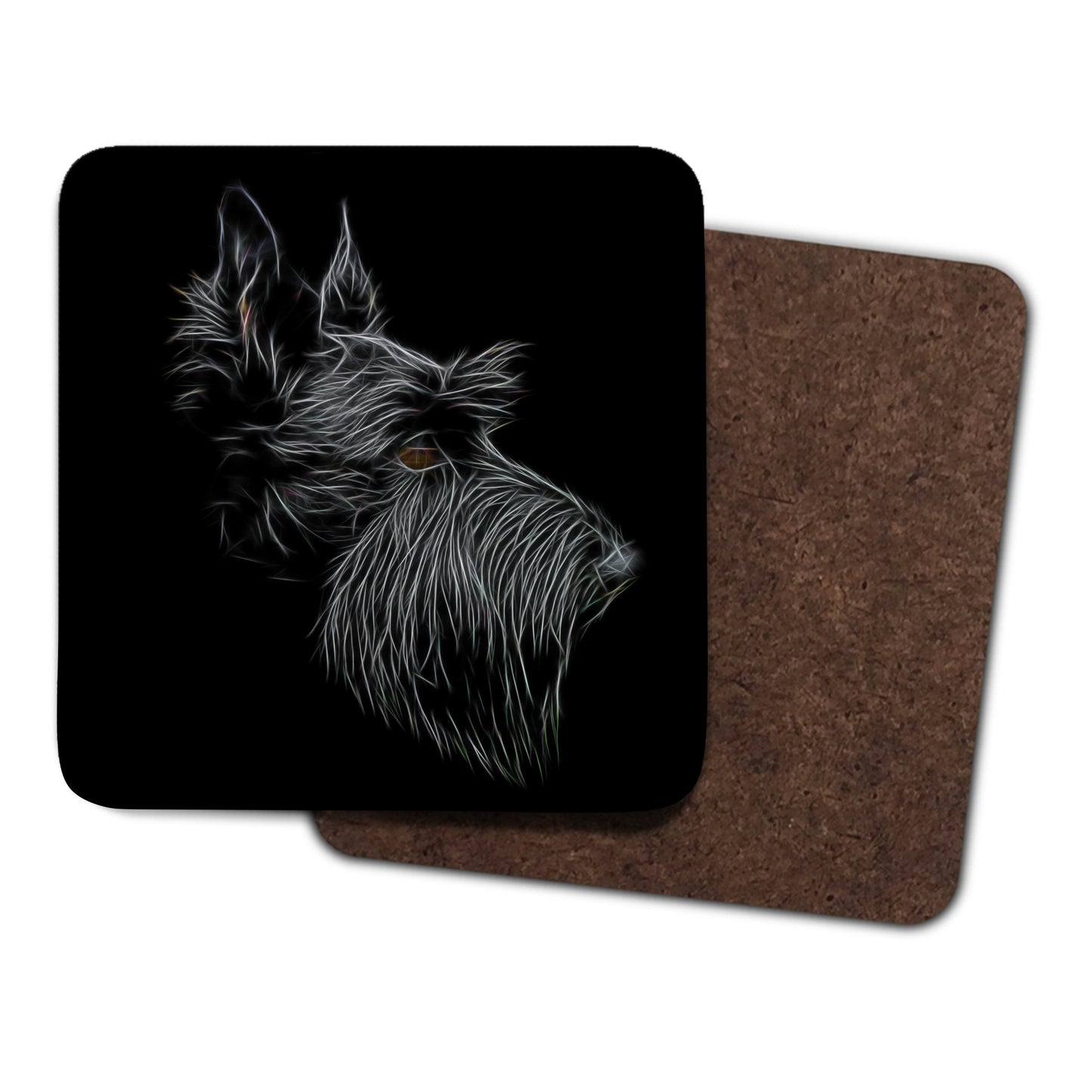 Scottish Terrier Coasters, Set of 2, with Stunning Fractal Art Design.