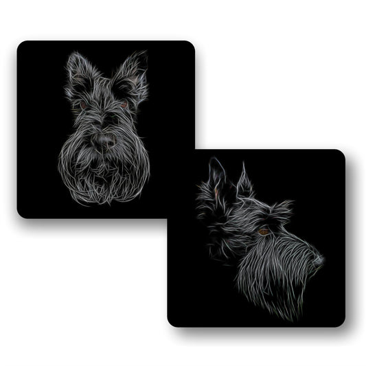 Scottish Terrier Coasters, Set of 2, with Stunning Fractal Art Design.