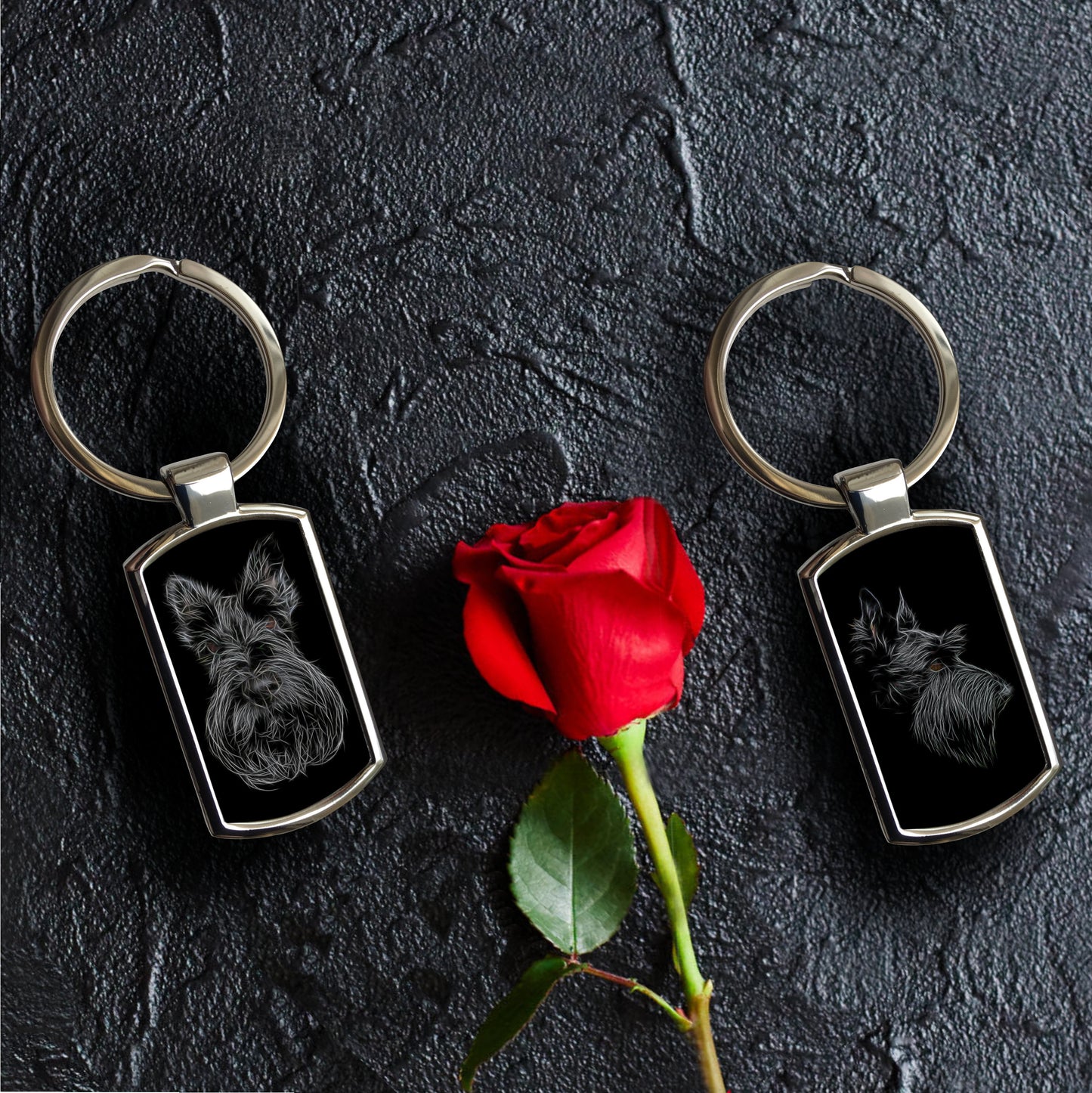Scottish Terrier Keychain with Stunning Fractal Art Design. Scottie Dog Gift