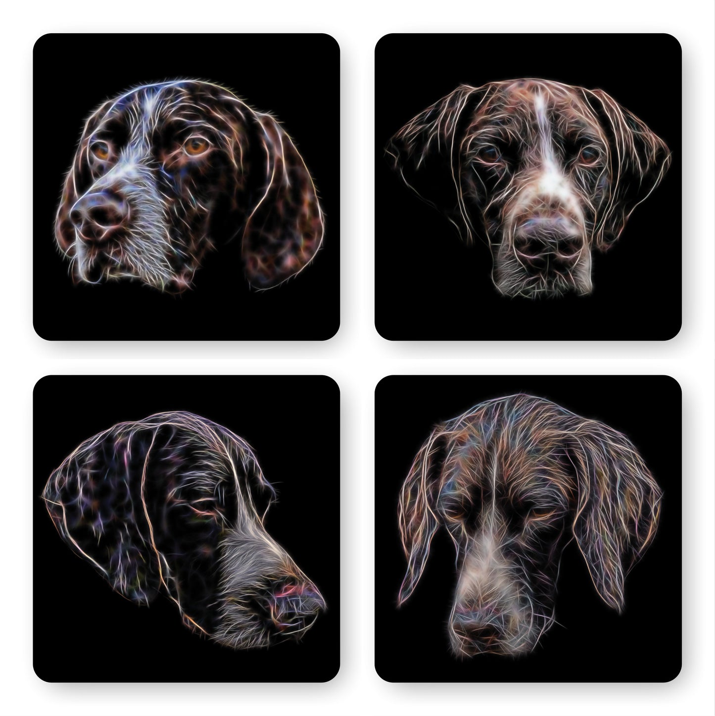 German Shorthaired Pointer Coasters, Set of 4, with Stunning Fractal Art Design