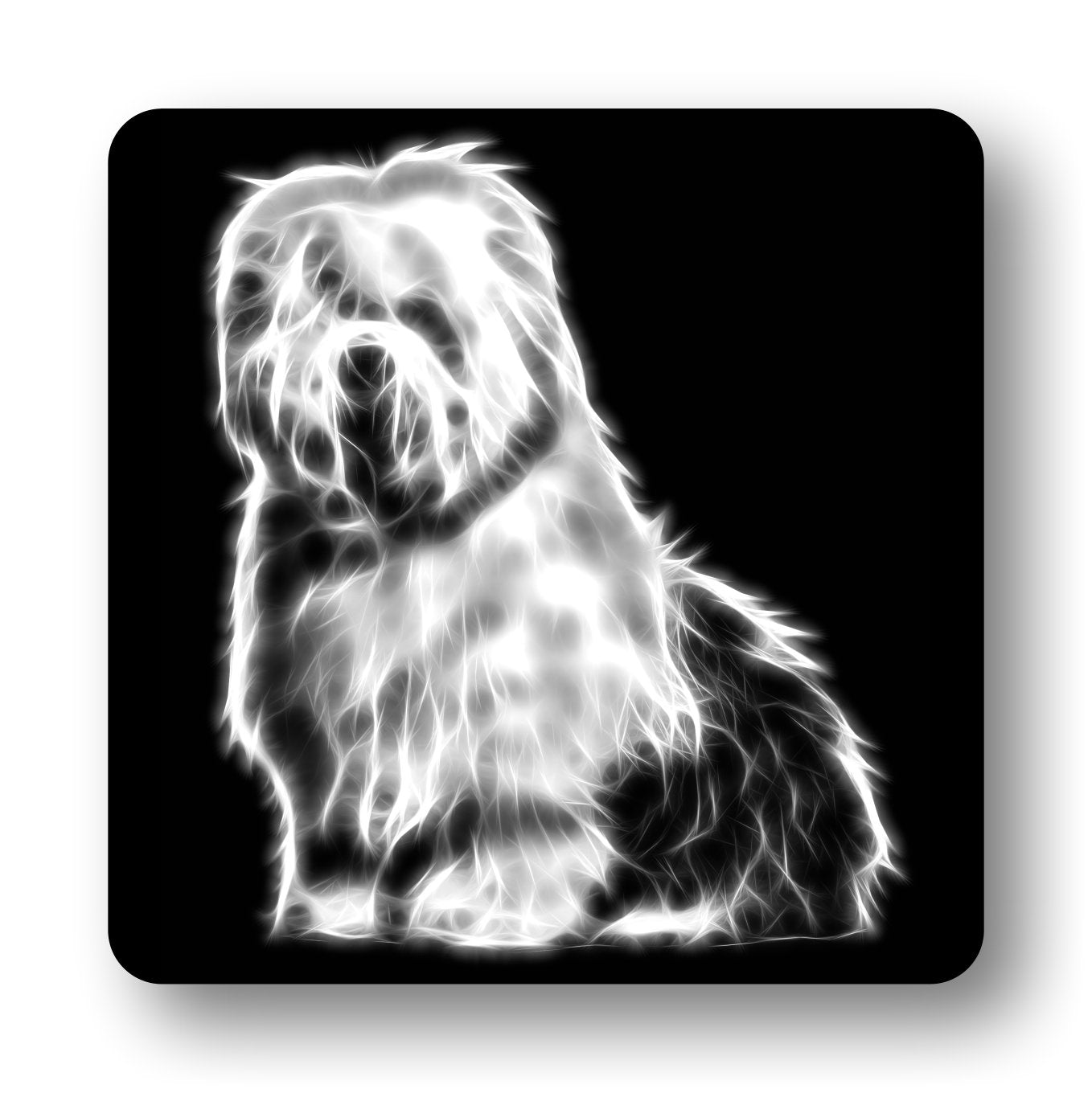 Old English Sheepdog Coasters, Set of 2, with Stunning Fractal Art Design.
