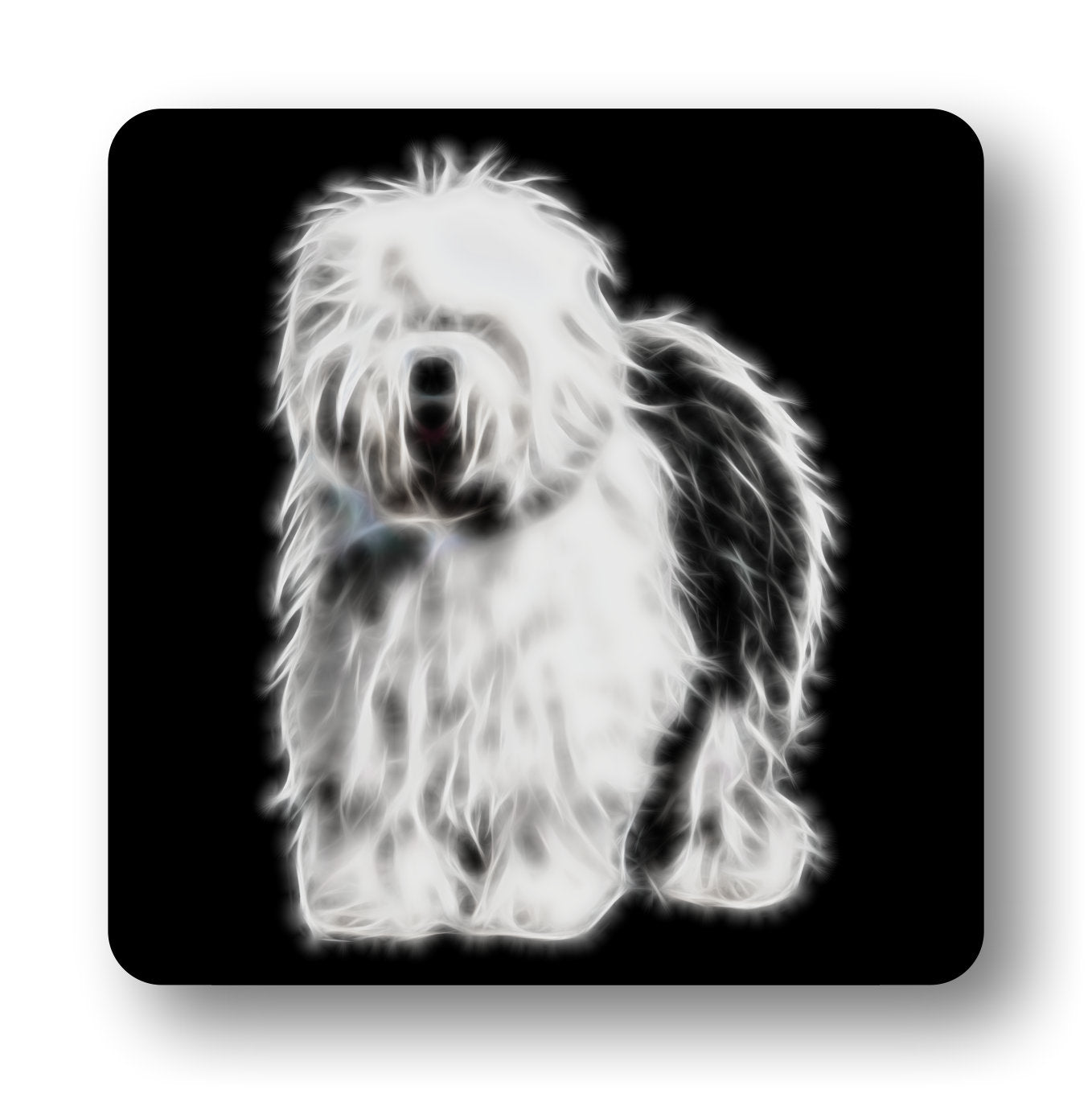Old English Sheepdog Coasters, Set of 2, with Stunning Fractal Art Design.