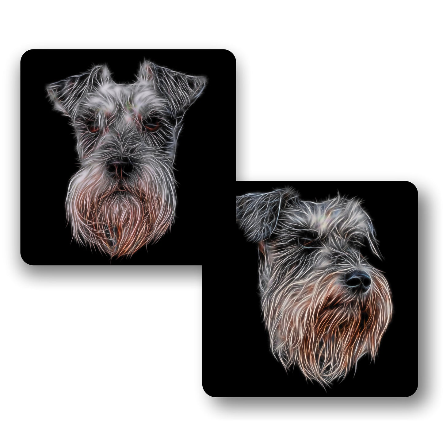 Schnauzer Coaster Set with Stunning Fractal Art Design, Schnauzer Owner Gift