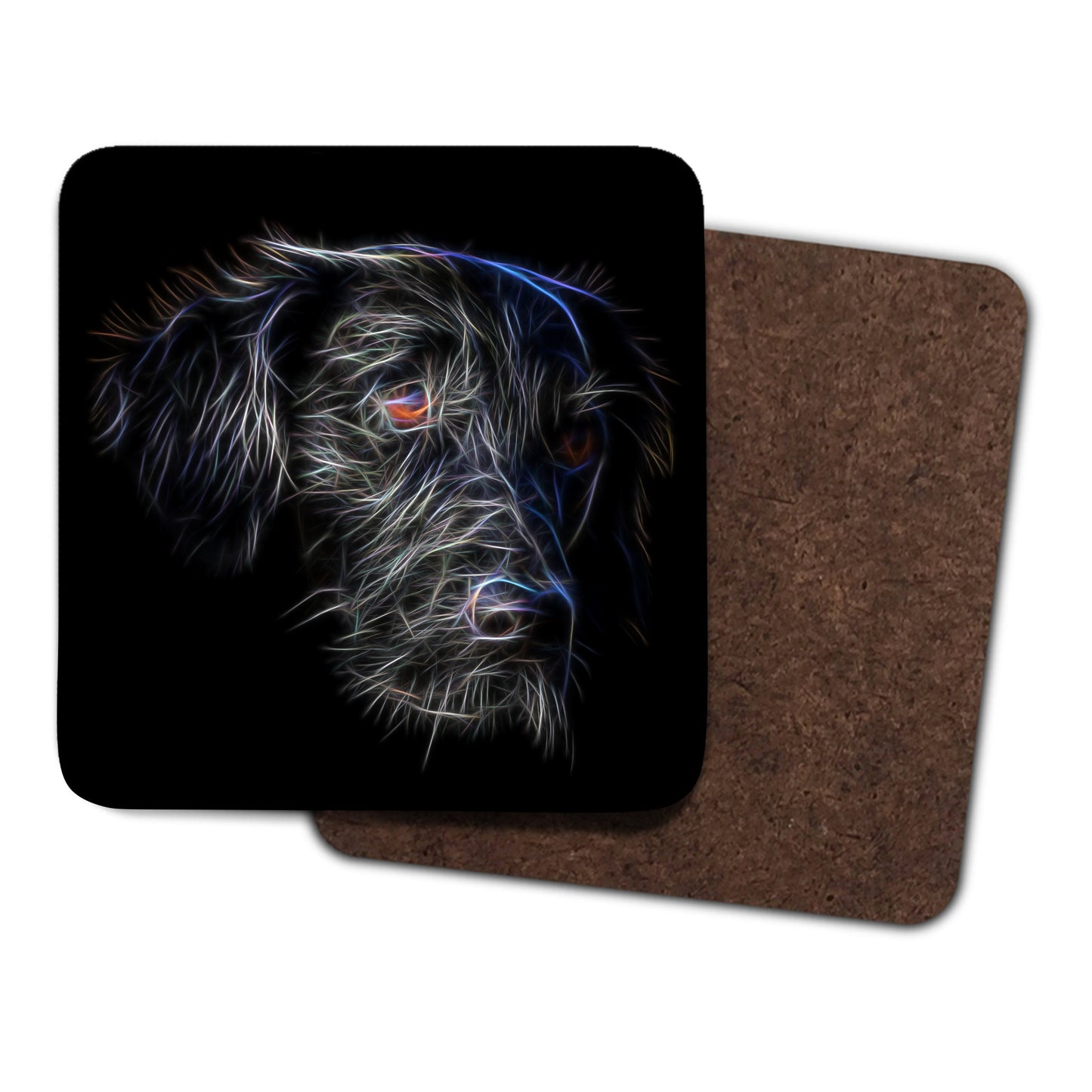 Flat Coated Retriever Coasters, Set of 4, with Stunning Fractal Art Design, Perfect Dog Owner Gift
