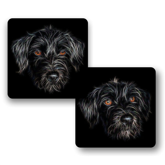 Black Jackapoo Coasters, Set of 2, with Stunning Fractal Art Design.
