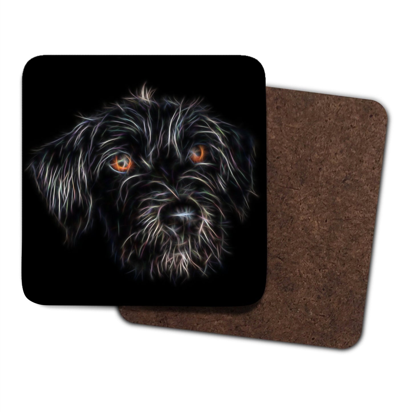 Black Jackapoo Coasters, Set of 2, with Stunning Fractal Art Design.