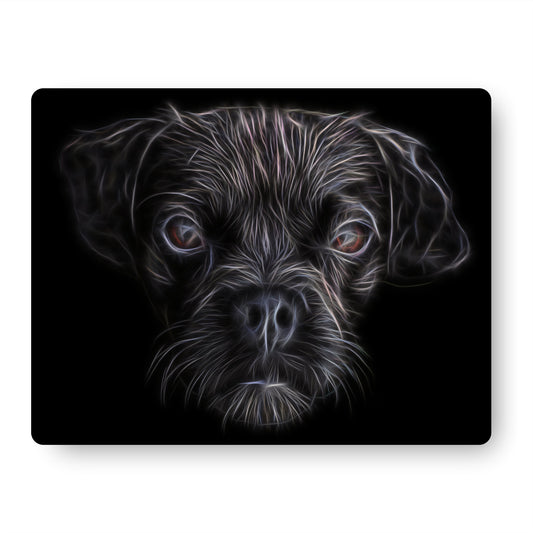 Black Puggle Dog Metal Wall Plaque with Fractal Art Design.