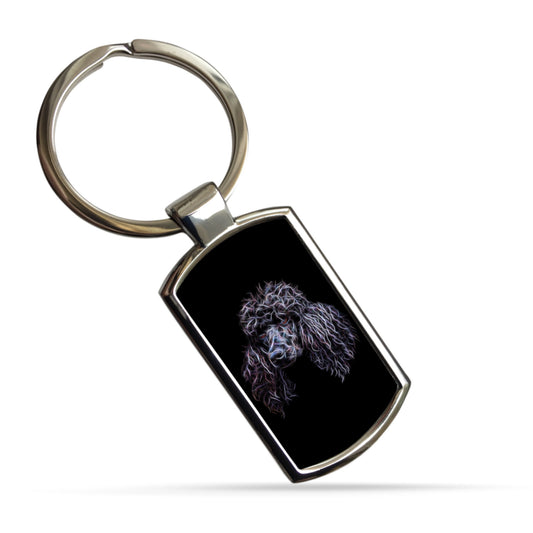 Black Standard Poodle Keychain with Fractal Art Design.