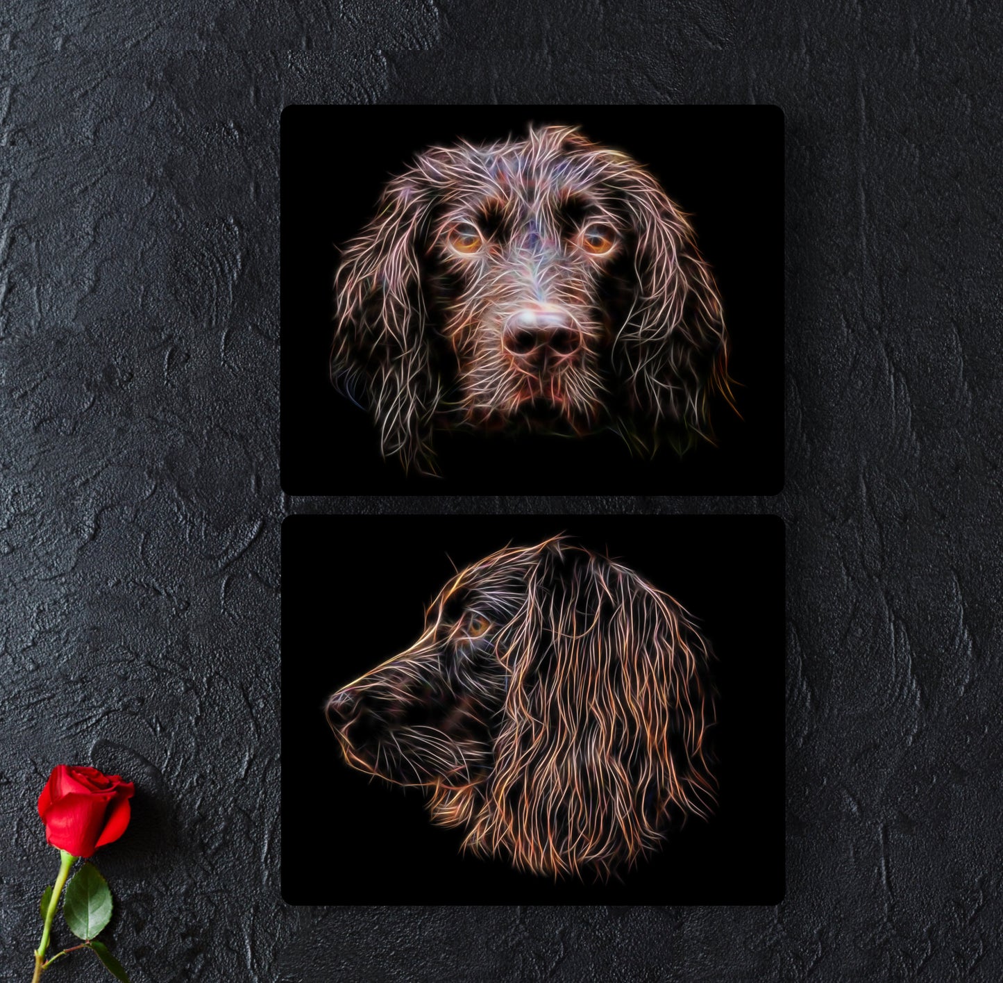 Chocolate Working Cocker Spaniel Metal Wall Plaque with Stunning Fractal Art Design