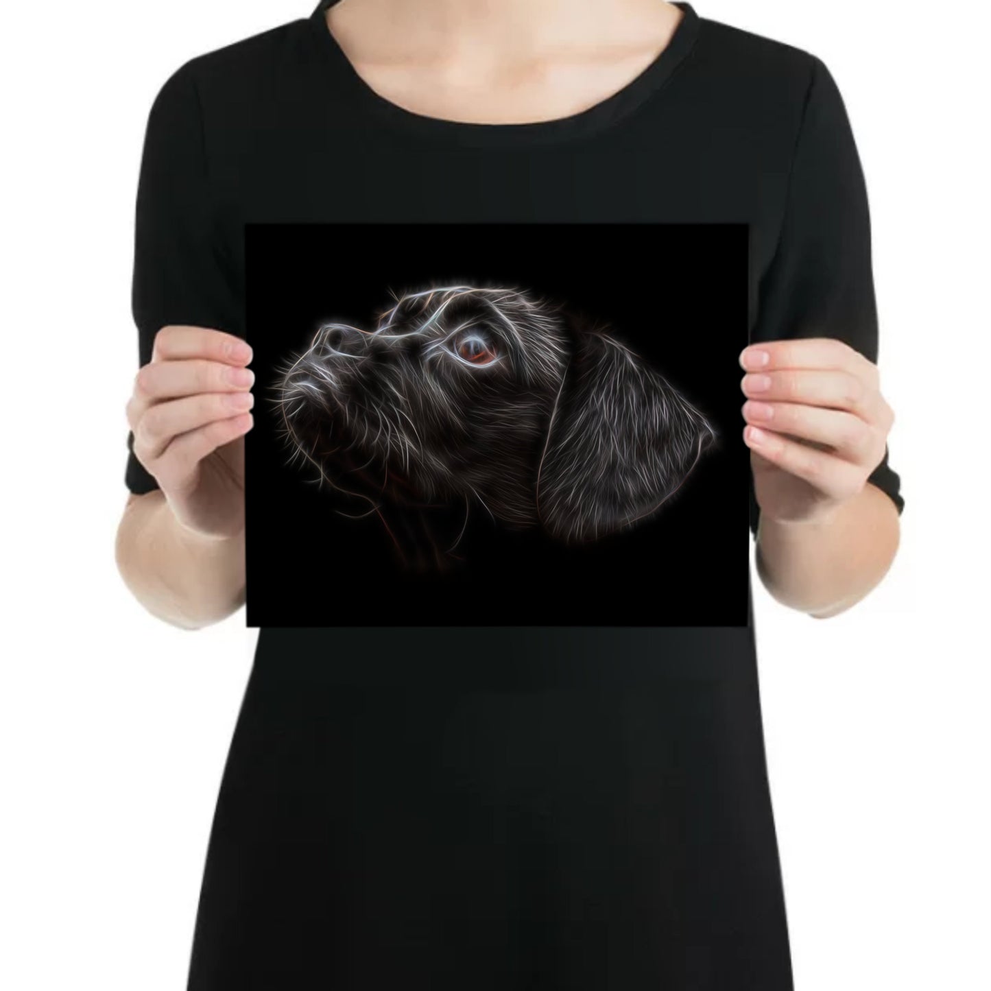 Black Puggle Dog Metal Wall Plaque with Fractal Art Design.