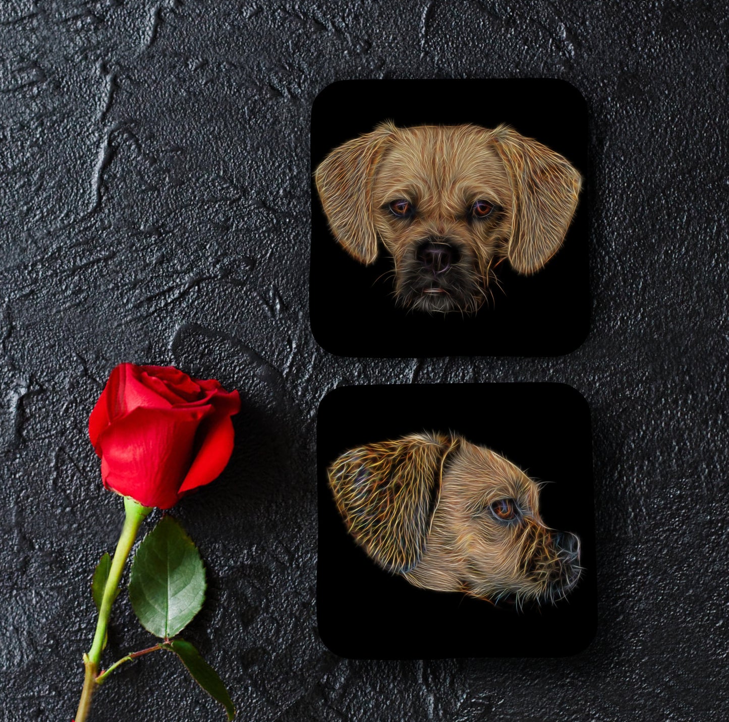 Puggle Coasters, Set of 2, with Stunning Fractal Art Design.