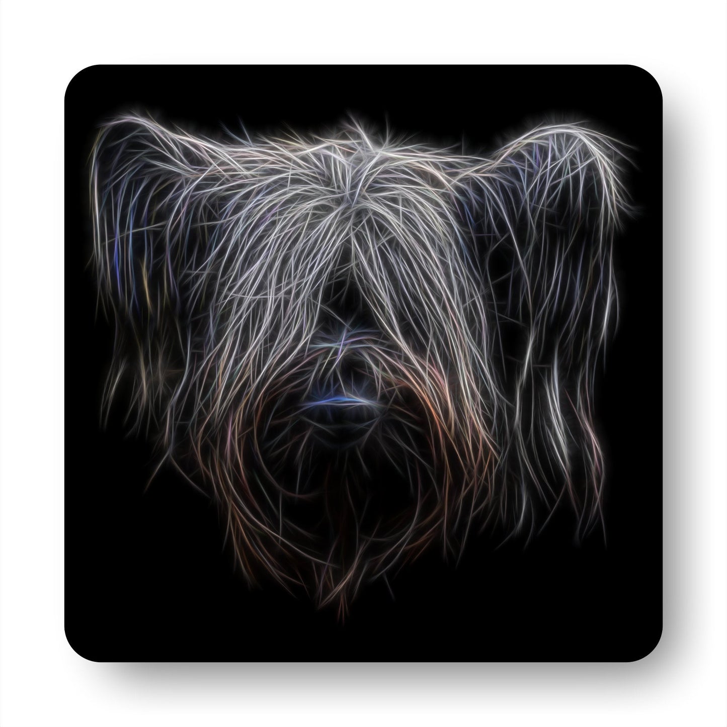 Skye Terrier Coasters, Set of 2, with Stunning Fractal Art Design.
