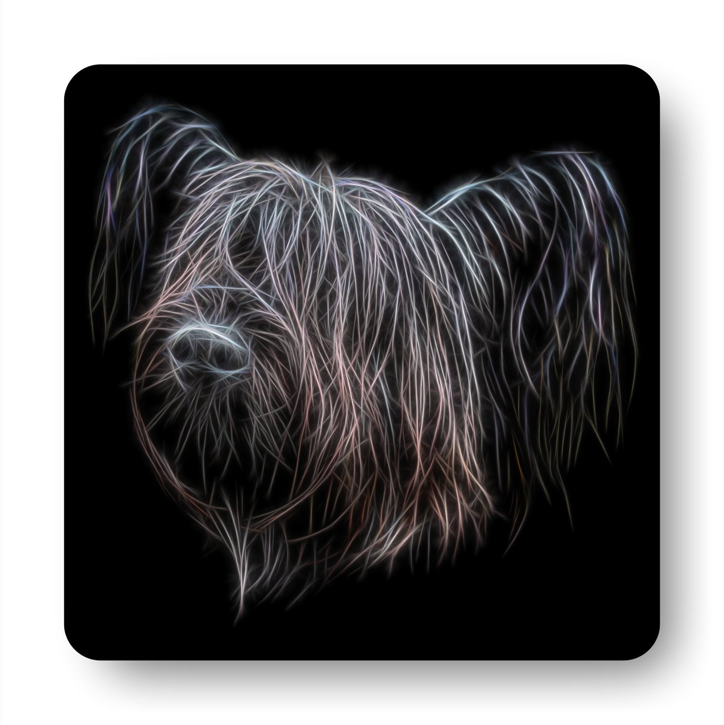 Skye Terrier Coasters, Set of 2, with Stunning Fractal Art Design.