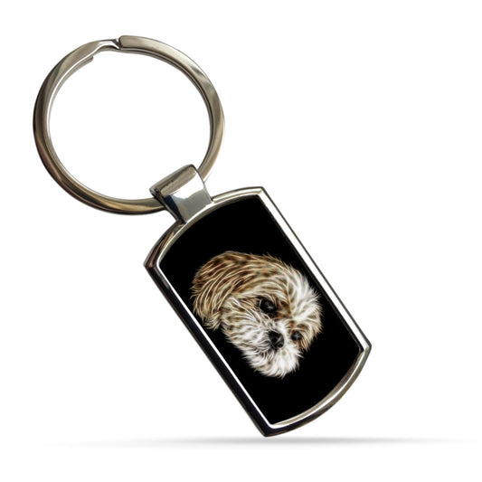 Shih Tzu Keychain with Fractal Art Design.