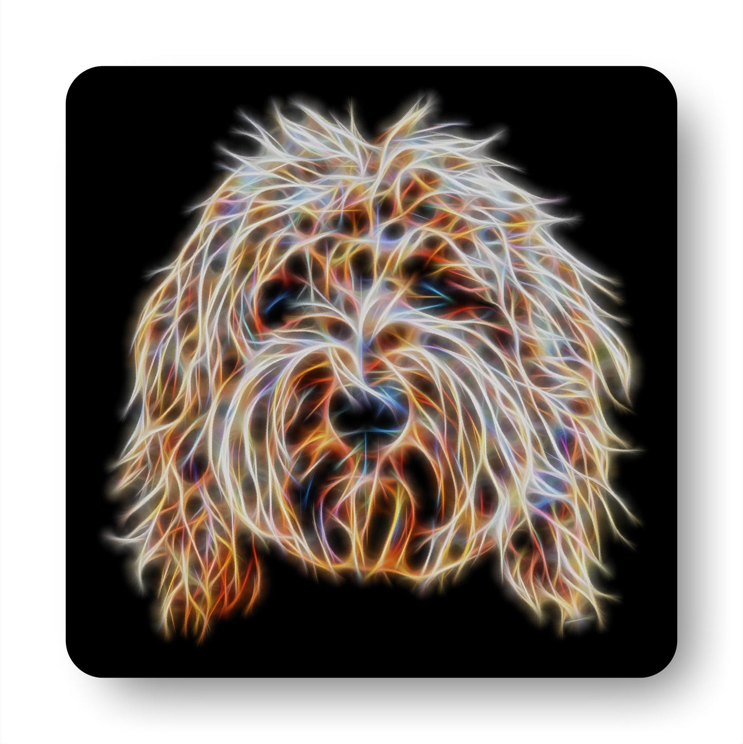 Gold Labradoodle Coasters, Set of 2, with Stunning Fractal Art Design