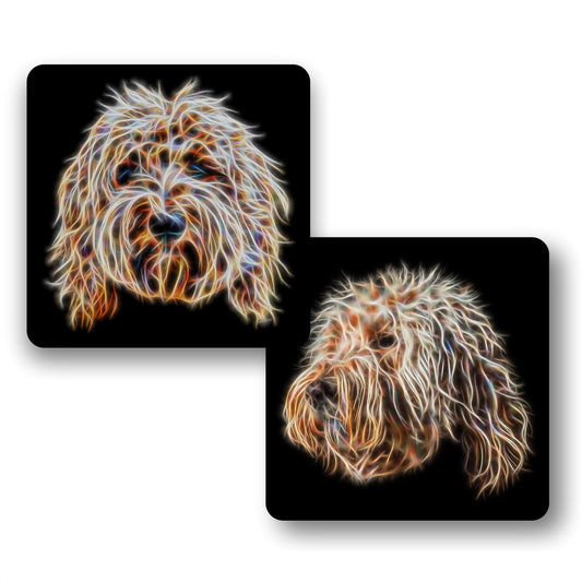 Gold Labradoodle Coasters, Set of 2, with Stunning Fractal Art Design