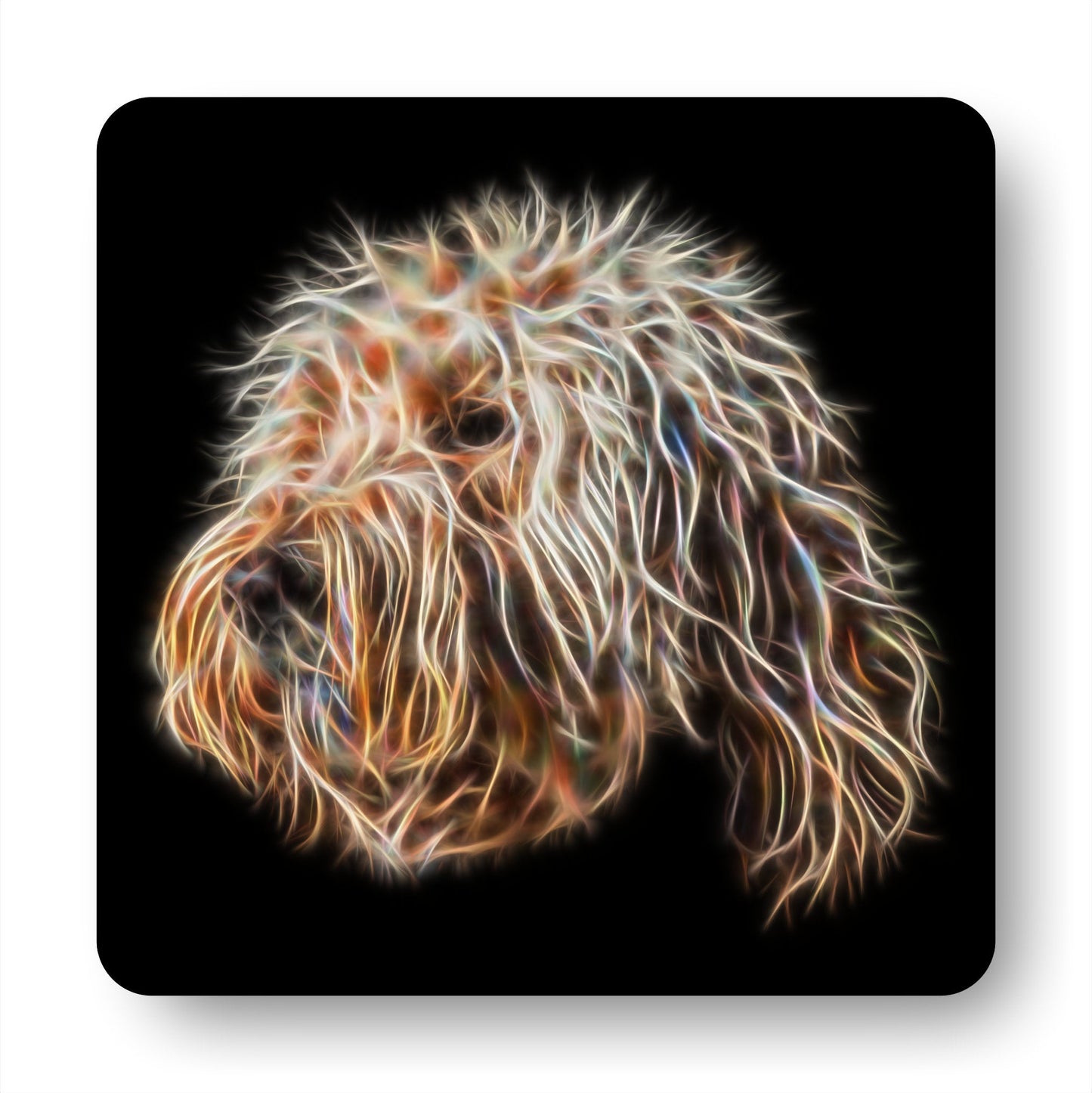 Gold Labradoodle Coasters, Set of 2, with Stunning Fractal Art Design