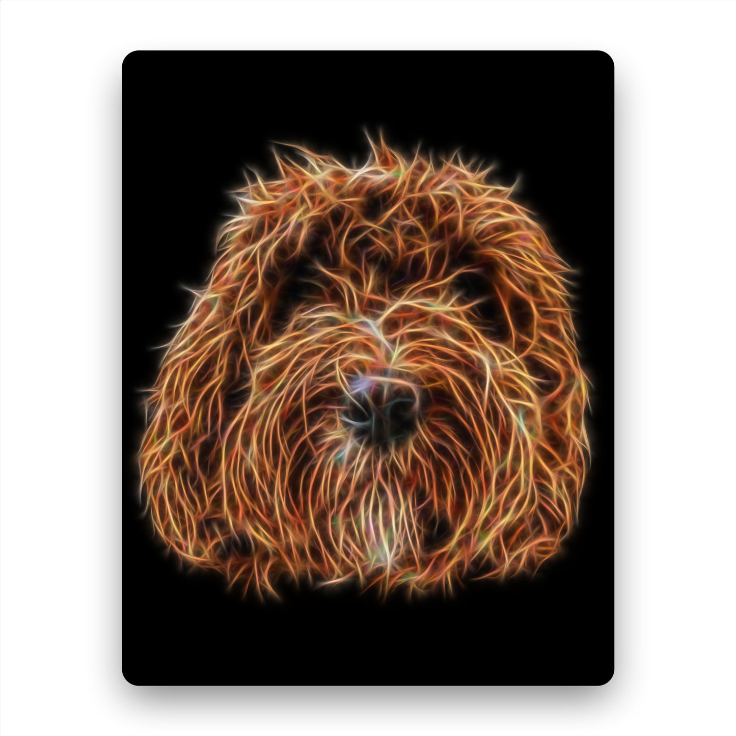Red Labradoodle Metal Wall Plaque with Stunning Fractal Art Design.