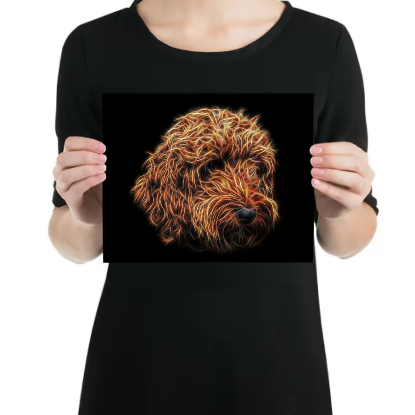 Red Labradoodle Metal Wall Plaque with Stunning Fractal Art Design.