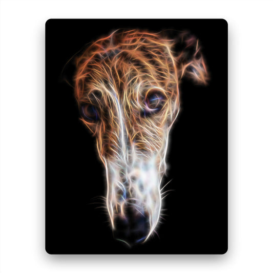 Brindle and White Greyhound Metal Wall Plaque with Stunning Fractal Art Design. Perfect Dog Owner Gift