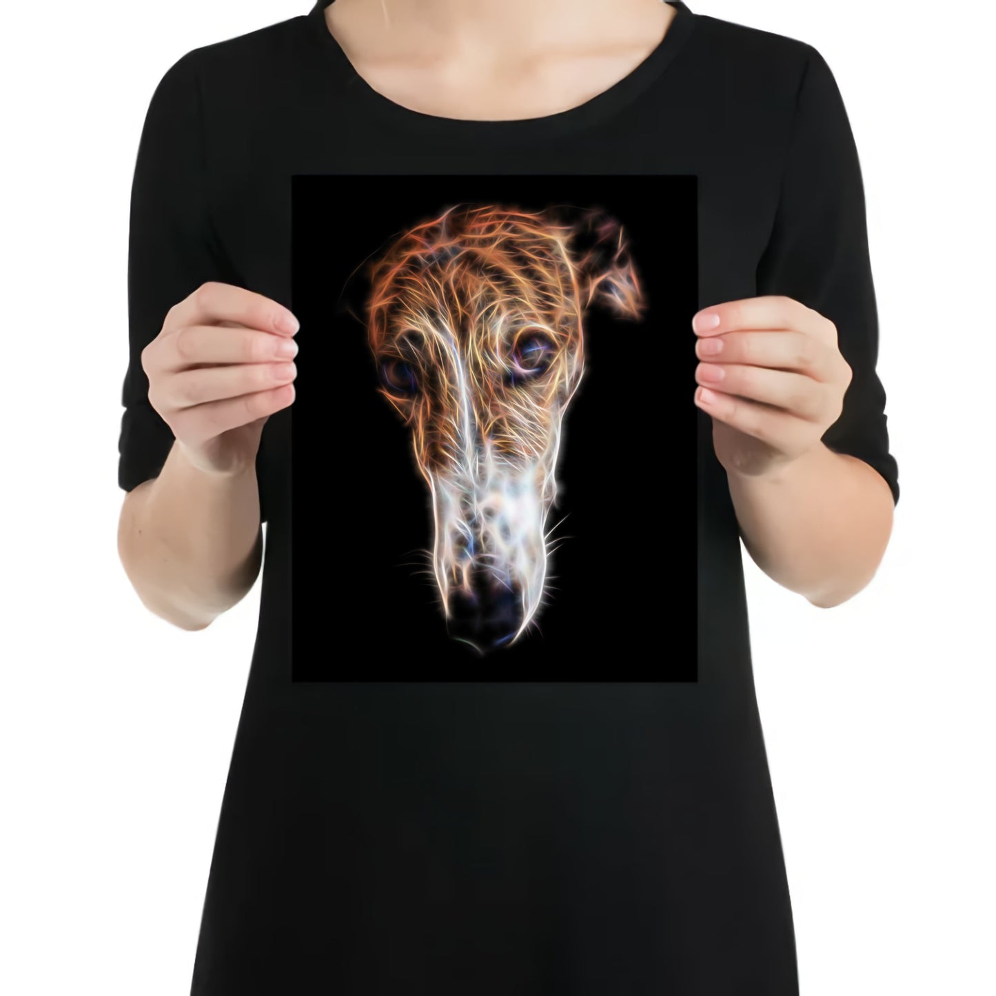 Brindle and White Greyhound Metal Wall Plaque with Stunning Fractal Art Design. Perfect Dog Owner Gift