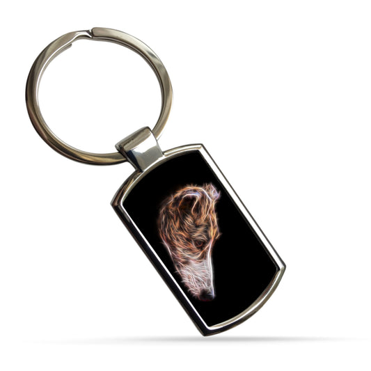 Brindle and White Greyhound Keychain with Stunning Fractal Art Design
