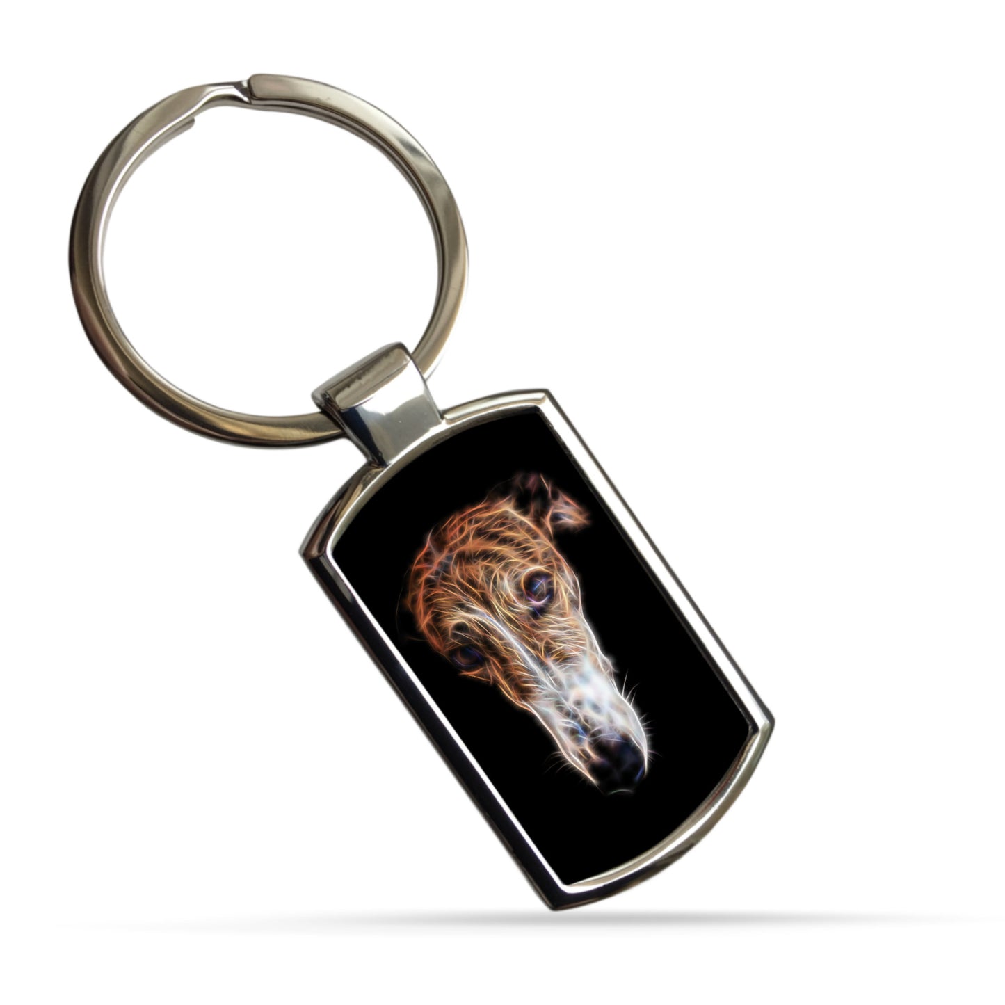 Brindle and White Greyhound Keychain with Stunning Fractal Art Design