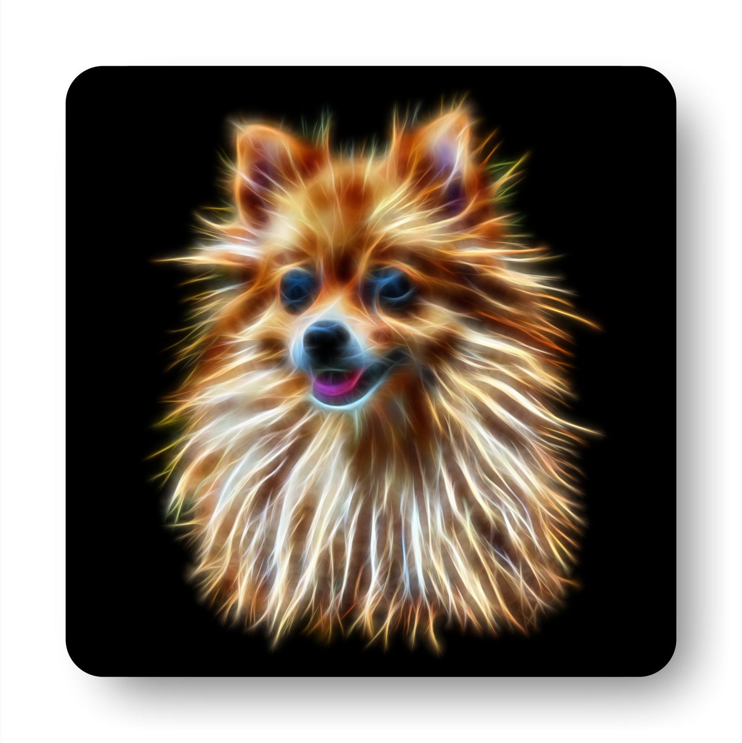 Pomeranian Dog Coasters, Set of 2, with Stunning Fractal Art Design.