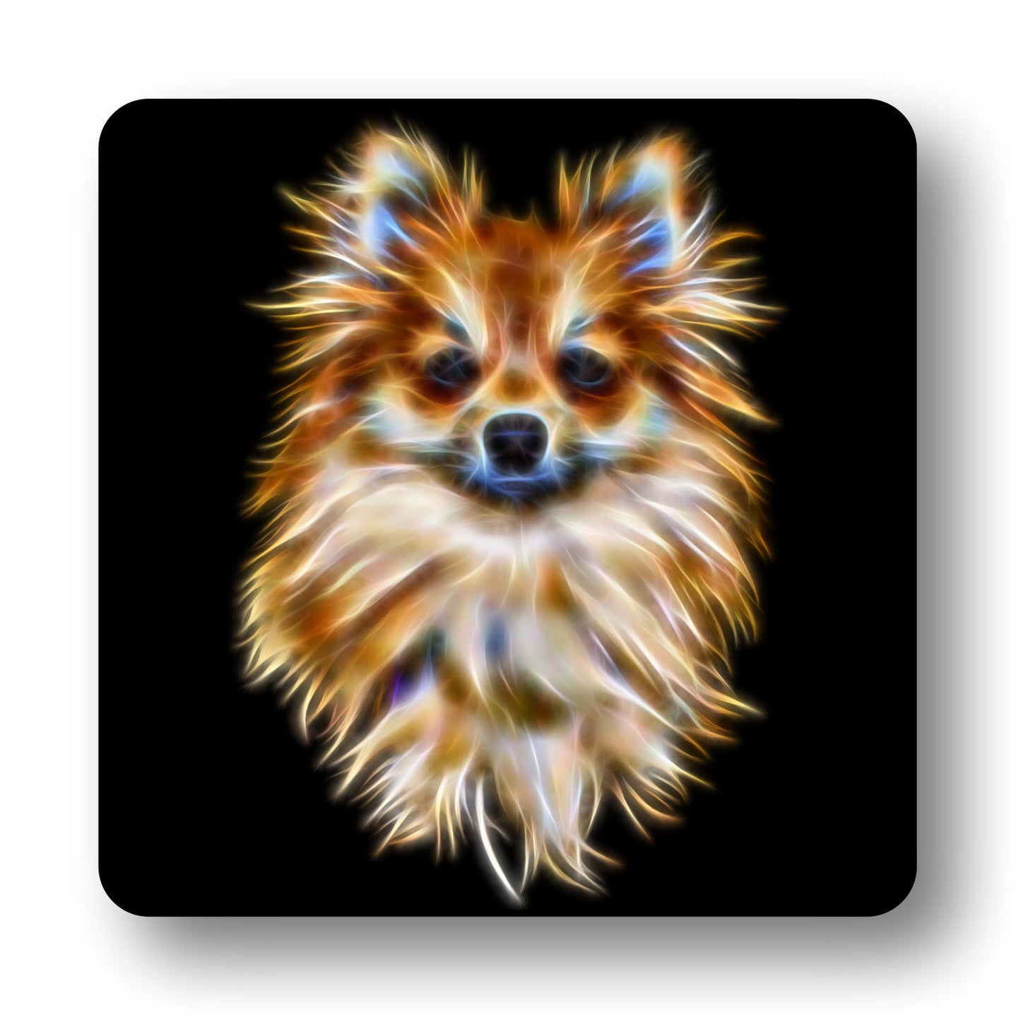 Pomeranian Dog Coasters, Set of 2, with Stunning Fractal Art Design.