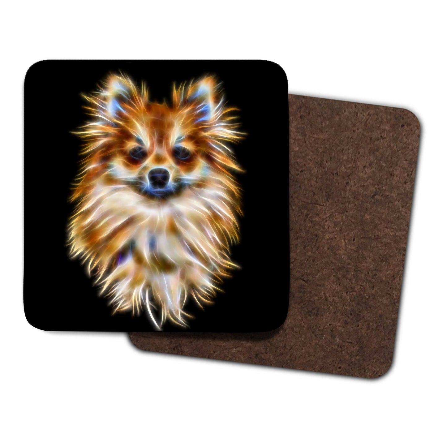 Pomeranian Dog Coasters, Set of 2, with Stunning Fractal Art Design.