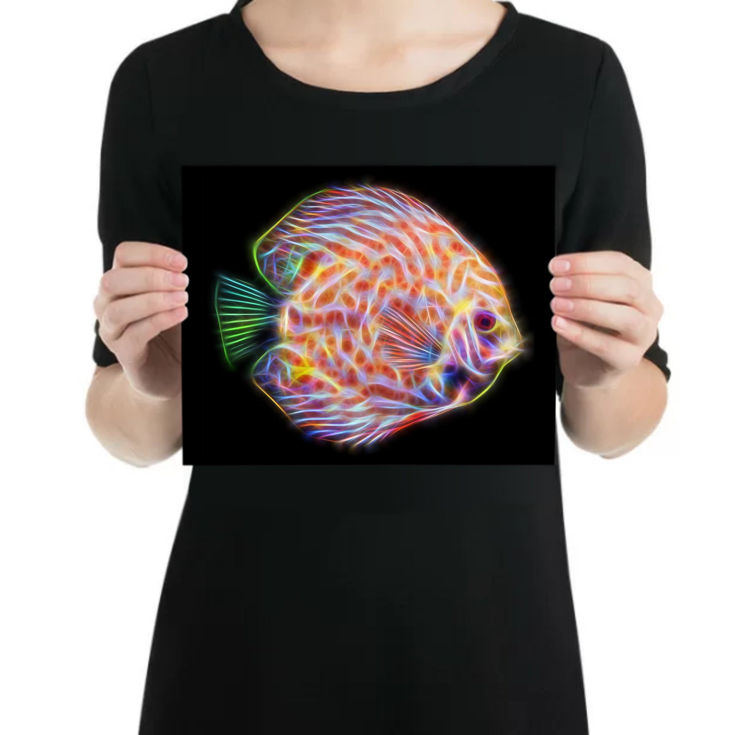 Discus Fish Metal Wall Plaque with Stunning Fractal Art Designs