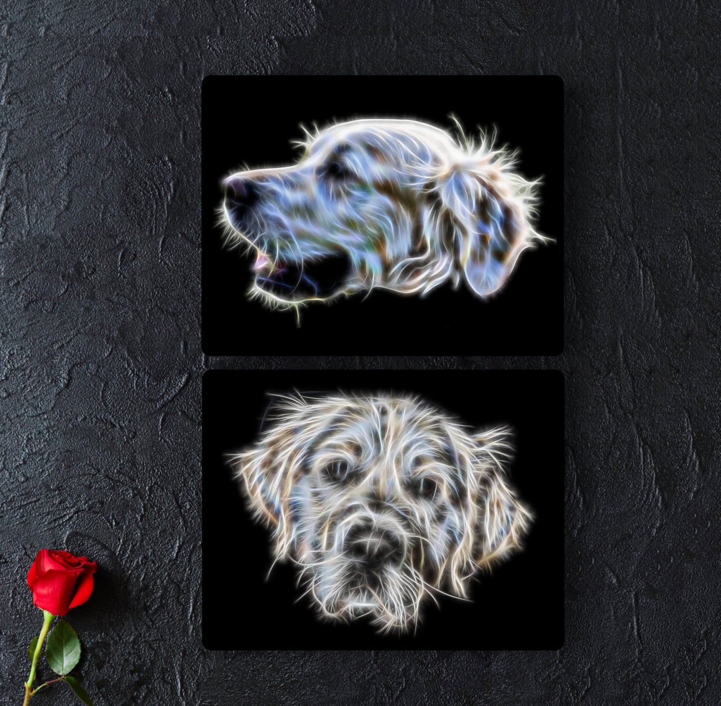 Golden Retriever Metal Wall Plaque with Stunning Fractal Art Design. Light Cream Golden Retriever