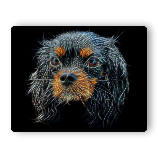 Black and Tan King Charles Spaniel Aluminium Metal Wall Plaque with Stunning Fractal Art Design.