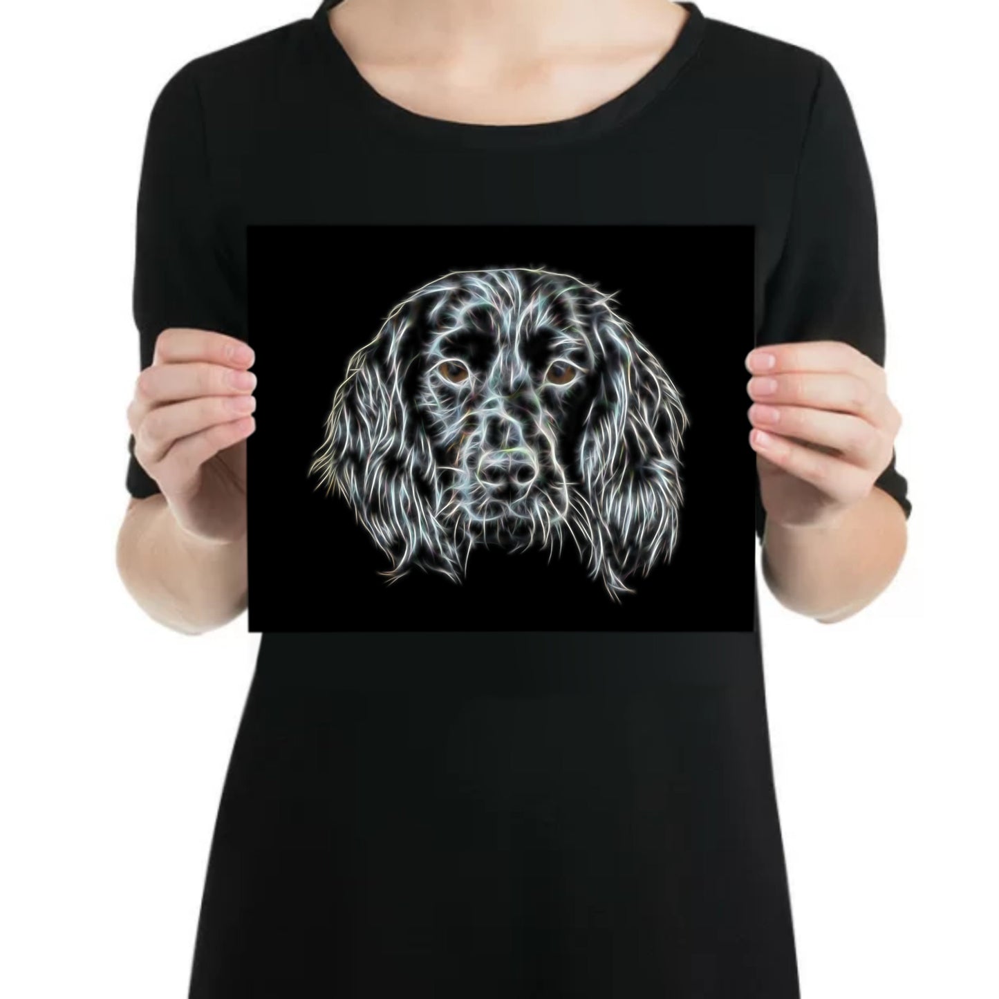 Black Sprocker Spaniel Aluminium Metal Wall Plaque with Fractal Art Design