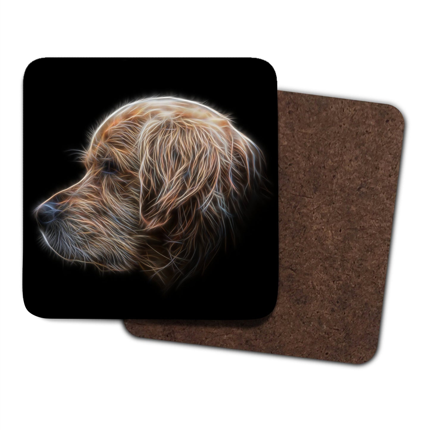 Golden Retriever Coasters, Set of 4, with Stunning Fractal Art Design. Perfect Owner Gift.